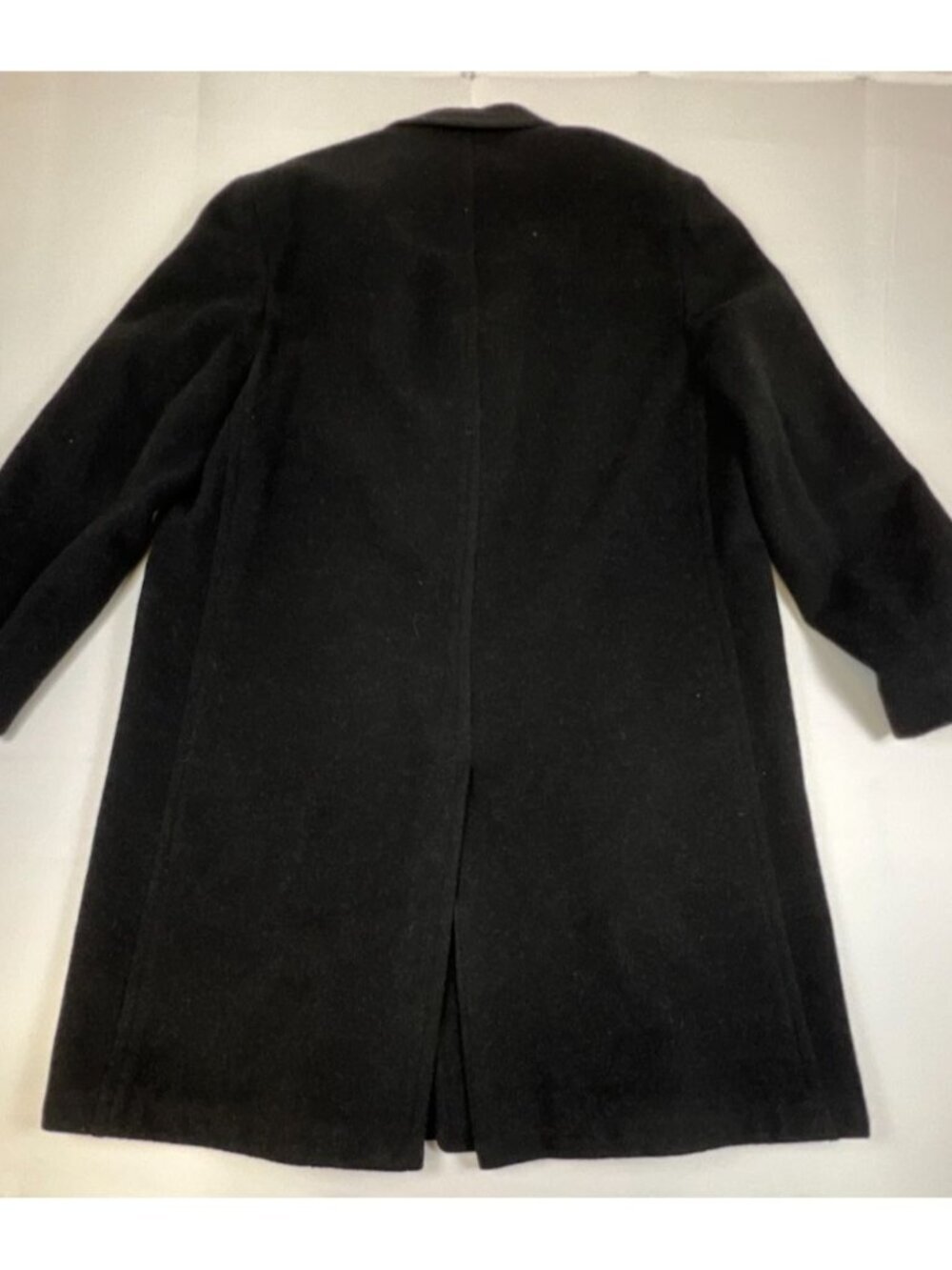 Vintage Alexander's Men L Black Cashmere Overcoat Long Trench Coat Imported Wool - Picture 2 of 9